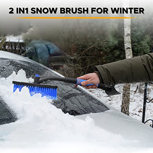 EcoNour 27" Extendable Snow Brush and Ice Scraper for Car Windshield | 2-in-1 Telescoping 360° Snow Brush with Pivoting Head | Window Ice Scraper for Snow Removal | Winter Car Accessories for Truck