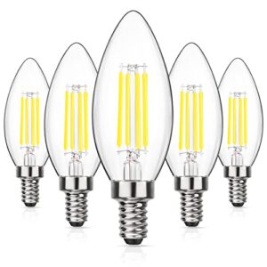 maxvolador dimmable e12 candelabra led light bulbs 60w equivalent, daylight white 5000k, 600lumens led chandelier bulb, decorative b11 filament candle light bulbs clear glass, pack of 5