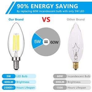 MAXvolador Dimmable E12 Candelabra LED Light Bulbs 60W Equivalent, Daylight White 5000K, 600Lumens LED Chandelier Bulb, Decorative B11 Filament Candle Light Bulbs Clear Glass, Pack of 5