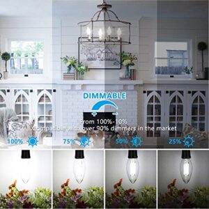 MAXvolador Dimmable E12 Candelabra LED Light Bulbs 60W Equivalent, Daylight White 5000K, 600Lumens LED Chandelier Bulb, Decorative B11 Filament Candle Light Bulbs Clear Glass, Pack of 5