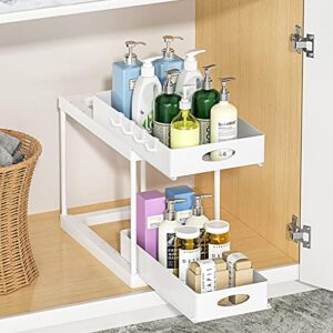 Aojia Under Sink Organizer with 2 Sliding Drawers, Bathroom Organizer Under Cabinet, Pull-out Under Sink Storage，Under Cabinet Storage for Kitchen and Bathroom