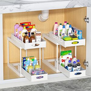 Aojia Under Sink Organizer with 2 Sliding Drawers, Bathroom Organizer Under Cabinet, Pull-out Under Sink Storage，Under Cabinet Storage for Kitchen and Bathroom