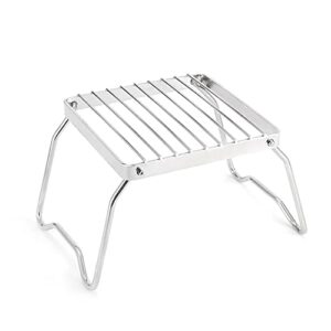 outdoor camping portable folding burner stove stand bracket, folding campfire grill, stainless steel cooking grate with adjustable legs, bbq grill holder for camping hiking backpacking striped