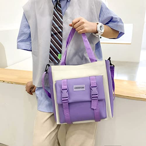 AONUOWE 5pcs Aesthetic Backpack Set for School Teens Girls Daypack Cute Trendy Large Capacity Preppy Shoulder Bag (Purple)