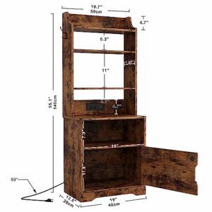 LIKIMIO Nightstand with Charging Station, 55" Tall End Side Table with Storage Cabinet, Small Bookshelf, for Living Room Office Bedroom, Vintage Brown