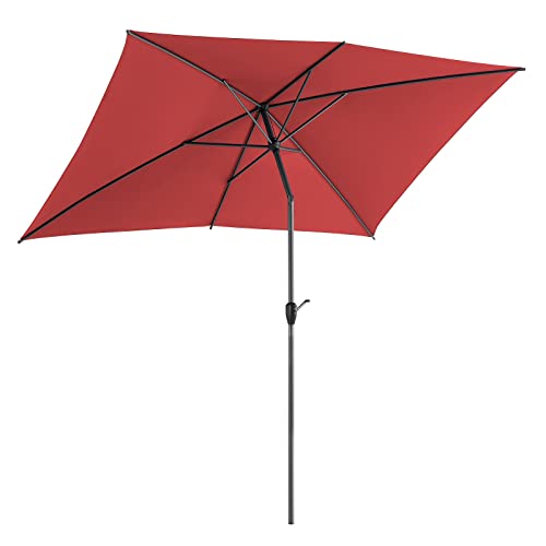 Gardesol 6.5 * 10 FT Patio Umbrella, Outdoor Table Umbrella with Push Button Tilt, 8 Sturdy Ribs, UV Protection, Solution-Dyed Fabric, Market Umbrella for Deck, Backyard, Pool, Red