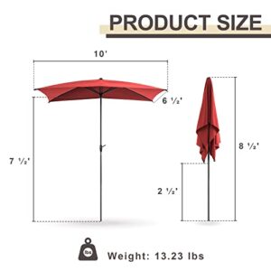 Gardesol 6.5 * 10 FT Patio Umbrella, Outdoor Table Umbrella with Push Button Tilt, 8 Sturdy Ribs, UV Protection, Solution-Dyed Fabric, Market Umbrella for Deck, Backyard, Pool, Red