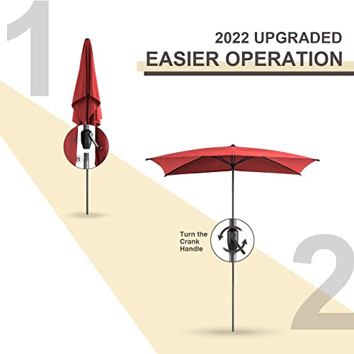 Gardesol 6.5 * 10 FT Patio Umbrella, Outdoor Table Umbrella with Push Button Tilt, 8 Sturdy Ribs, UV Protection, Solution-Dyed Fabric, Market Umbrella for Deck, Backyard, Pool, Red