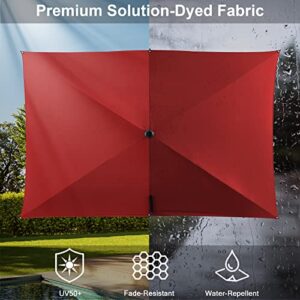 Gardesol 6.5 * 10 FT Patio Umbrella, Outdoor Table Umbrella with Push Button Tilt, 8 Sturdy Ribs, UV Protection, Solution-Dyed Fabric, Market Umbrella for Deck, Backyard, Pool, Red