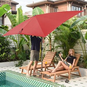 Gardesol 6.5 * 10 FT Patio Umbrella, Outdoor Table Umbrella with Push Button Tilt, 8 Sturdy Ribs, UV Protection, Solution-Dyed Fabric, Market Umbrella for Deck, Backyard, Pool, Red