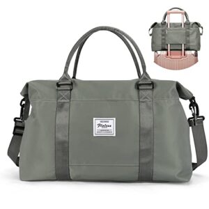 travel duffel bag for women, overnight weekender bag with wet pocket & trolley sleeve, carry on tote for sports gym ,green