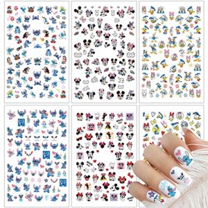 6 sheets cartoon nail art stickers cute nail decals for women girls kids self adhesive design anime nail stickers decals cartoon anime nail charm for acrylic nails decoration diy manicure tips