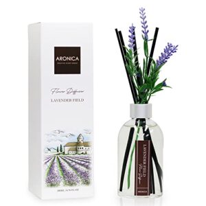 aronica flower reed diffusers bathroom decor, lavender field scent, 6.76 oz, home decor lavender bathroom air freshener, guest room decor, infuser with essential oils, office decor for women