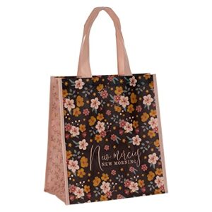 Christian Art Gifts Reusable Collapsible Fashion Shopping Tote Bag for Women: New Mercies & Morning - Inspirational Faith-based Durable Handbag for Groceries, Books, Supplies, Black Multicolor Floral