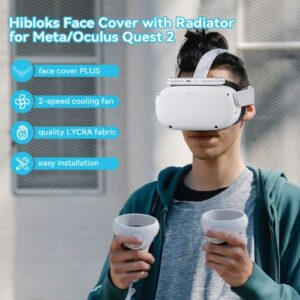 HiBloks Cooling Fan Face Cover for Meta/Oculus Quest 2 Accessories, Soft Lycra Cotton, Quest 2 Cooling Fan Active Air Circulation Ventilation to Relieve Lens Fogging (2 Speeds)