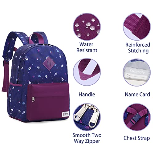 Cusangel Kids Backpack, Durable Cute Multi Compartment Toddler Preschool Elenemtary Primary Backpack for Boys and Girls(Purple Blue)