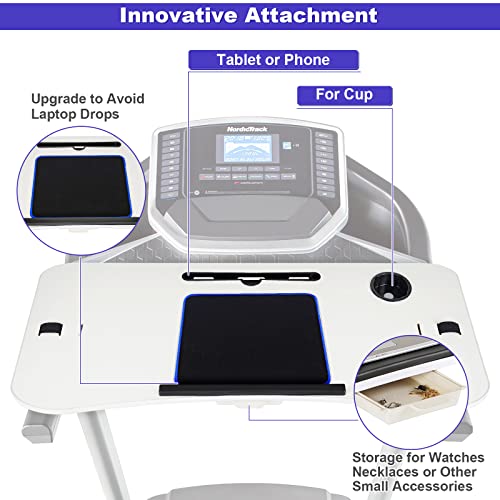 Natheeph Treadmill Desk Attachment, Upgrade Treadmill Desk Workstation with Non-Slip Mat, Universal Treadmill Laptop Holder with Drawer for Notebook/Laptop (White)