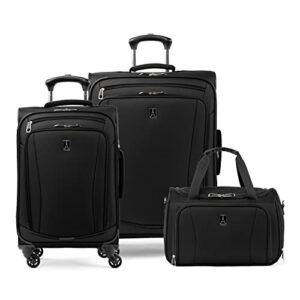 travelpro runway 3 piece luggage set, carry on underseat luggage soft tote, carry-on & convertible medium to large check-in expandable luggage, 4 spinner wheels, softside suitcase, black