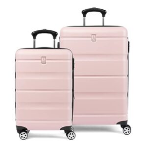 travelpro runway 2 piece luggage set, carry-on & convertible medium to large check-in hardside expandable luggage, 8 spinner wheels, tsa lock, hardshell  suitcase, powder pink