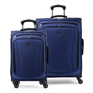 travelpro runway 2 piece luggage set, carry-on & convertible medium to large check-in expandable luggage, 4 spinner wheels, softside suitcase, men and women, blue