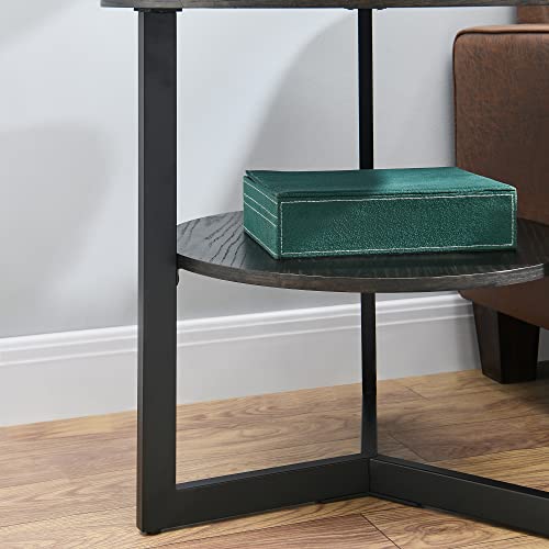 MODERION Large Round End Table with Storage Shelf, Rustic Circular Sofa Side Black Metal Legs, Solid Wood Nightstand, Telephone for Living Room, Bedroom, 25.2''D x 24''H Brushed CJZ1338BK