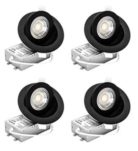 yuurta 4-inch 9w color selectable 3000k/4000k/5000k wet rated led gimbal light 120v 900lm dimmable recessed lighting for flat/sloped/vaulted ceilings etl listed ic rated (black, 3cct, 4-pack)
