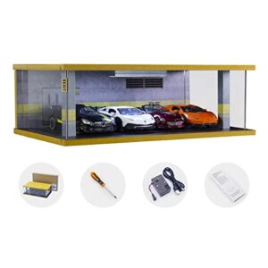 sikivot model car display case，model car parking lot garage，display case for 1/32 diecast cars，4 parking space with led light and acrylic cover (7334d5)