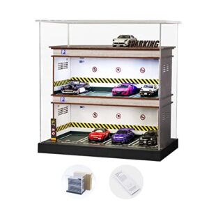 sikivot double deck hot wheels display case ,1/64 scale parking lot model car,die-cast car garage display case,12 parking space with led light and acrylic cover hot wheels parking garag