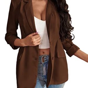 Floerns Women's Solid Notched Lapel Long Sleeve Single Breasted Blazer Jacket Chocolate Brown M