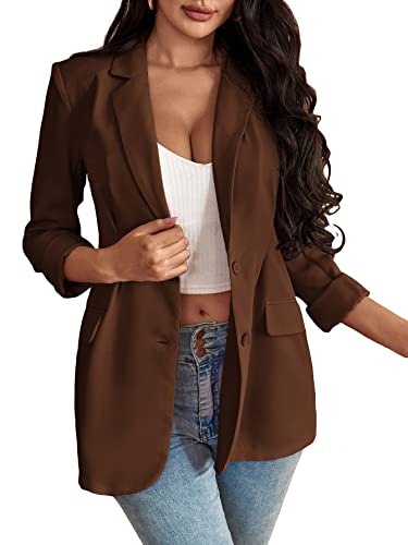 Floerns Women's Solid Notched Lapel Long Sleeve Single Breasted Blazer Jacket Chocolate Brown M