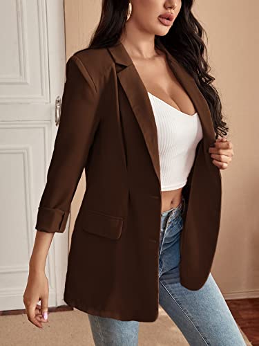 Floerns Women's Solid Notched Lapel Long Sleeve Single Breasted Blazer Jacket Chocolate Brown M