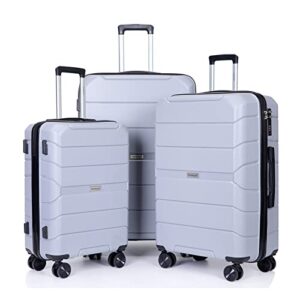 travelhouse hardshell 3 piece set, pp hard wheel suitcase set with spinner wheels, tsa lock, 20 inch 24 inch 28 inch women's luggage set (silver)