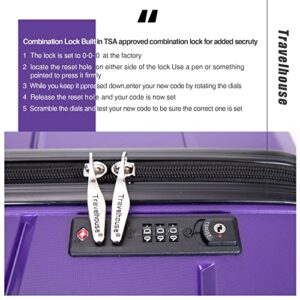 Travelhouse hardshell 3 Piece Set, PP Hard Wheel Suitcase Set with Spinner Wheels, TSA Lock, 20 inch 24 inch 28 inch Women's Luggage Set (Purple)