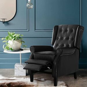 leisland leather recliners for small space, tufted arm chair sofa, leather accent chair for reading, living room and bedroom (black)