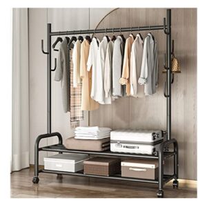 gaozhe industrial pipe clothing rack clothing racks on wheels, retail clothes rack with wheels vintage garment rack with shelves (color : black, size : 150 * 37 * 165cm)