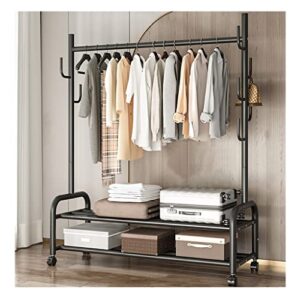 GAOZHE Industrial Pipe Clothing Rack Clothing Racks On Wheels, Retail Clothes Rack with Wheels Vintage Garment Rack with Shelves (Color : Black, Size : 150 * 37 * 165cm)