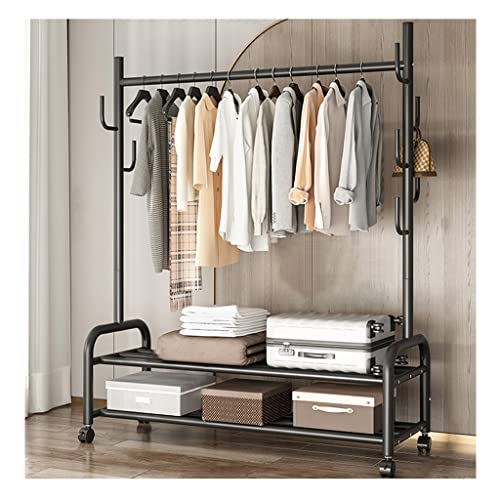 GAOZHE Industrial Pipe Clothing Rack Clothing Racks On Wheels, Retail Clothes Rack with Wheels Vintage Garment Rack with Shelves (Color : Black, Size : 150 * 37 * 165cm)