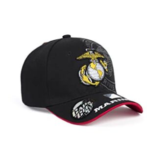 Ashen Fane U.S. Military Marine Corps Official Licensed Premium 6 Panel Adjustable Veteran Baseball Cap, Black with Yellow Emblem