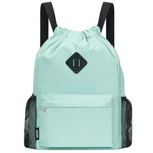 wandf drawstring backpack sports gym bag with shoes compartment, water-resistant string backpack cinch for women men (large,mint green)