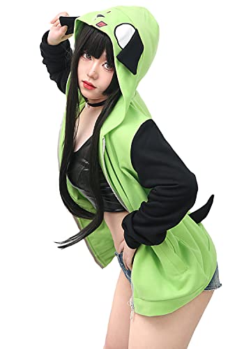 C-ZOFEK ZIM Cosplay Hoodie Mens Womens Green Coat with Ears for Halloween and St. Patrick's Day Costume