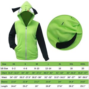 C-ZOFEK ZIM Cosplay Hoodie Mens Womens Green Coat with Ears for Halloween and St. Patrick's Day Costume