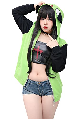 C-ZOFEK ZIM Cosplay Hoodie Mens Womens Green Coat with Ears for Halloween and St. Patrick's Day Costume