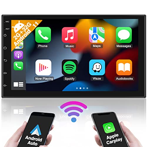 2G+32G Double Din Android 11 Car Stereo with Wireless Apple Carplay Android Auto, Hikity 7 Inch Touch Screen Car Radio in Dash GPS Navigation HiFi WiFi FM RDS Bluetooth Car Audio Receiver