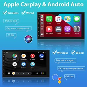 2G+32G Double Din Android 11 Car Stereo with Wireless Apple Carplay Android Auto, Hikity 7 Inch Touch Screen Car Radio in Dash GPS Navigation HiFi WiFi FM RDS Bluetooth Car Audio Receiver