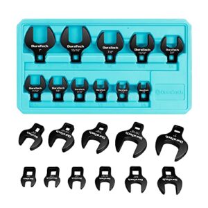 duratech crows foot wrench set 3/8" drive, 11pcs cr-v steel, large sae 3/8"-1" crowfoot flare nut wrench set with storage tray, for automotive repair work hard-to-reach areas…