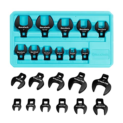 DURATECH Crows Foot Wrench Set 3/8" Drive, 11PCS CR-V Steel, Large SAE 3/8"-1" Crowfoot Flare Nut Wrench Set with Storage Tray, for Automotive Repair Work Hard-To-Reach Areas…