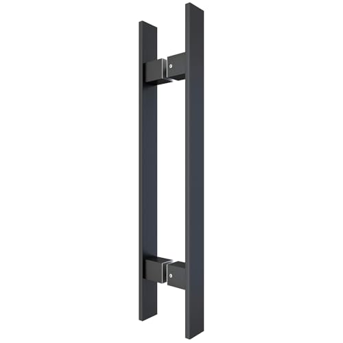 BARNSMITH 18" Barn Door Push Pull Handle,Glass Door Handle,Heavy Duty Grade-304 Stainless Steel Square Commercial Door Handle,Entrance Entry Front Door Handle Office Wood Garage Handle Pull Set,Black