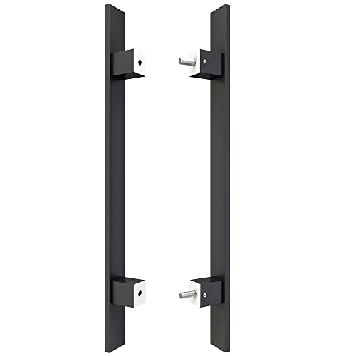 BARNSMITH 18" Barn Door Push Pull Handle,Glass Door Handle,Heavy Duty Grade-304 Stainless Steel Square Commercial Door Handle,Entrance Entry Front Door Handle Office Wood Garage Handle Pull Set,Black