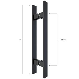 BARNSMITH 18" Barn Door Push Pull Handle,Glass Door Handle,Heavy Duty Grade-304 Stainless Steel Square Commercial Door Handle,Entrance Entry Front Door Handle Office Wood Garage Handle Pull Set,Black