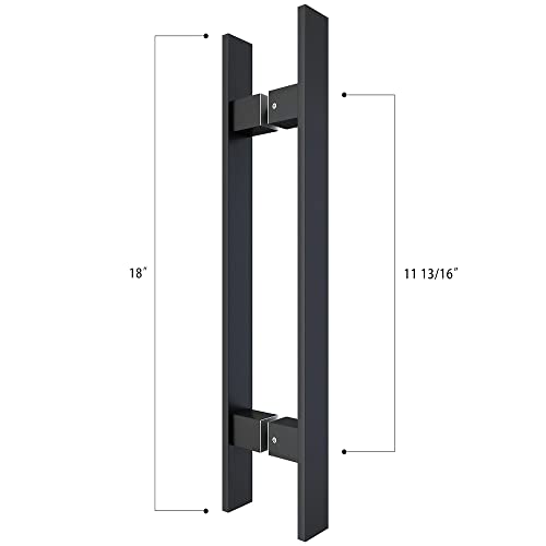 BARNSMITH 18" Barn Door Push Pull Handle,Glass Door Handle,Heavy Duty Grade-304 Stainless Steel Square Commercial Door Handle,Entrance Entry Front Door Handle Office Wood Garage Handle Pull Set,Black